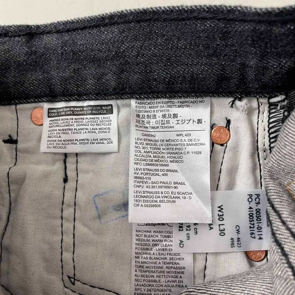 Levis 501 Jeans Mens 30x30 Black Original Straight Dark Wash Denim Grunge Goth
